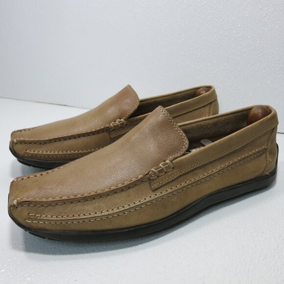 Brown Shoe Hand Stitched Leather Square Toe Driver Moccasins Footwear Men's 11 M - Picture 1 of 6